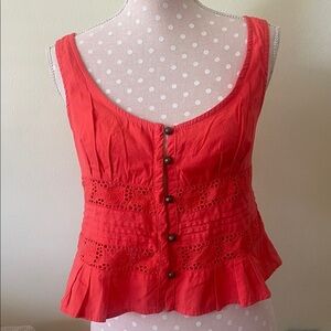 Free People Coral Button-Front Women's Top